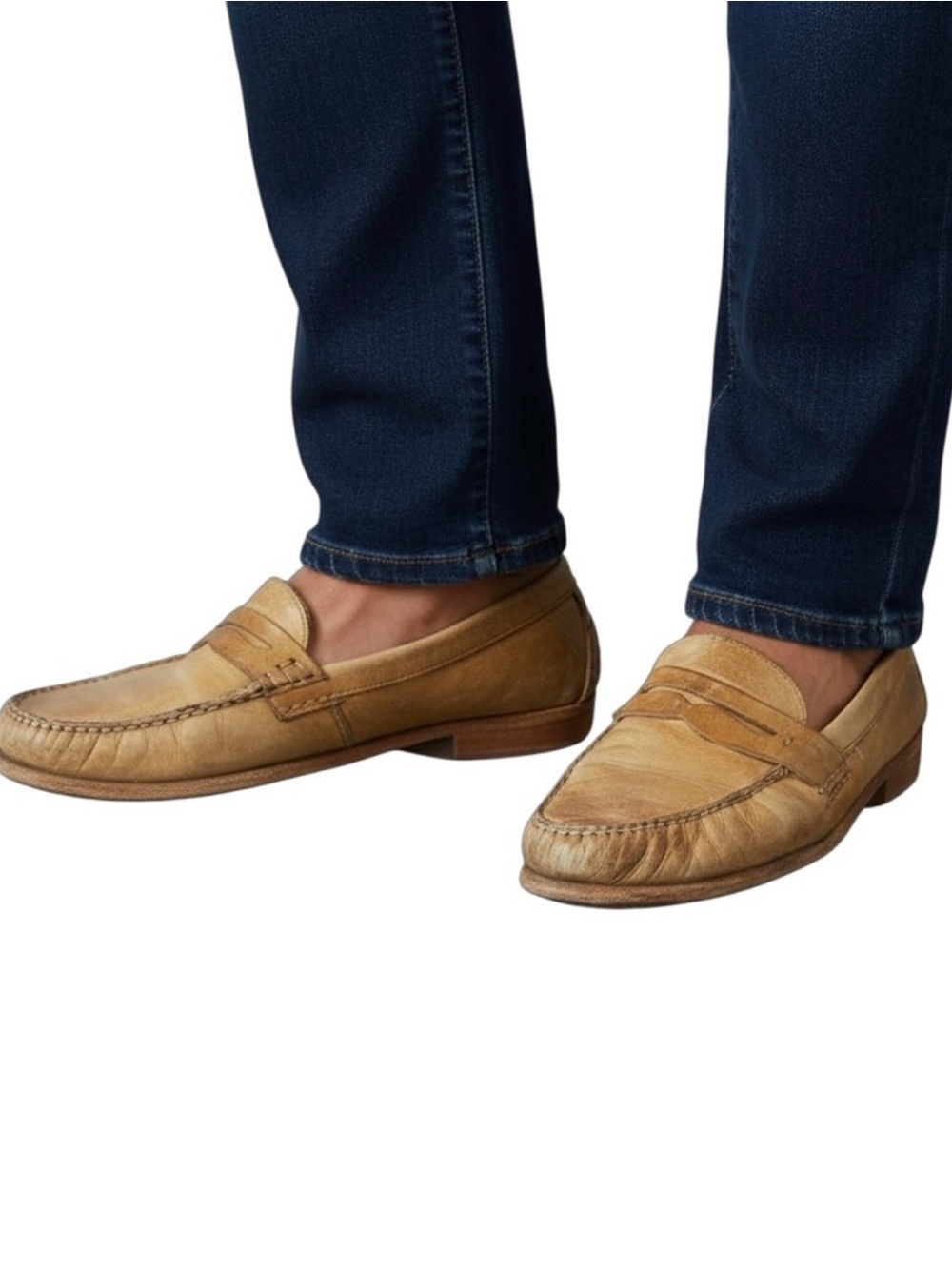 Frye Mens Penny Loafers Distressed Camel Tan Leather 70272 Size 10 B